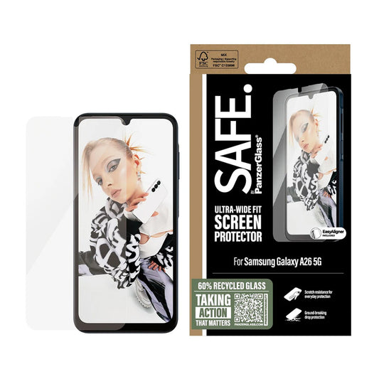 Ochranná fólie na displej PanzerGlass Safe. Ultra-Wide Fit EasyAligner pro Samsung Galaxy A26 A266, Tvrzené sklo, Full Glue