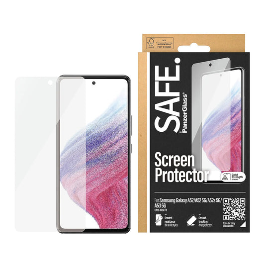 Ochranná fólie na displej PanzerGlass Safe. Ultra-Wide Fit pro Samsung Galaxy A53 5G A536 / A52s 5G A528 / A52 5G A526, Tvrzené sklo, Full Glue.