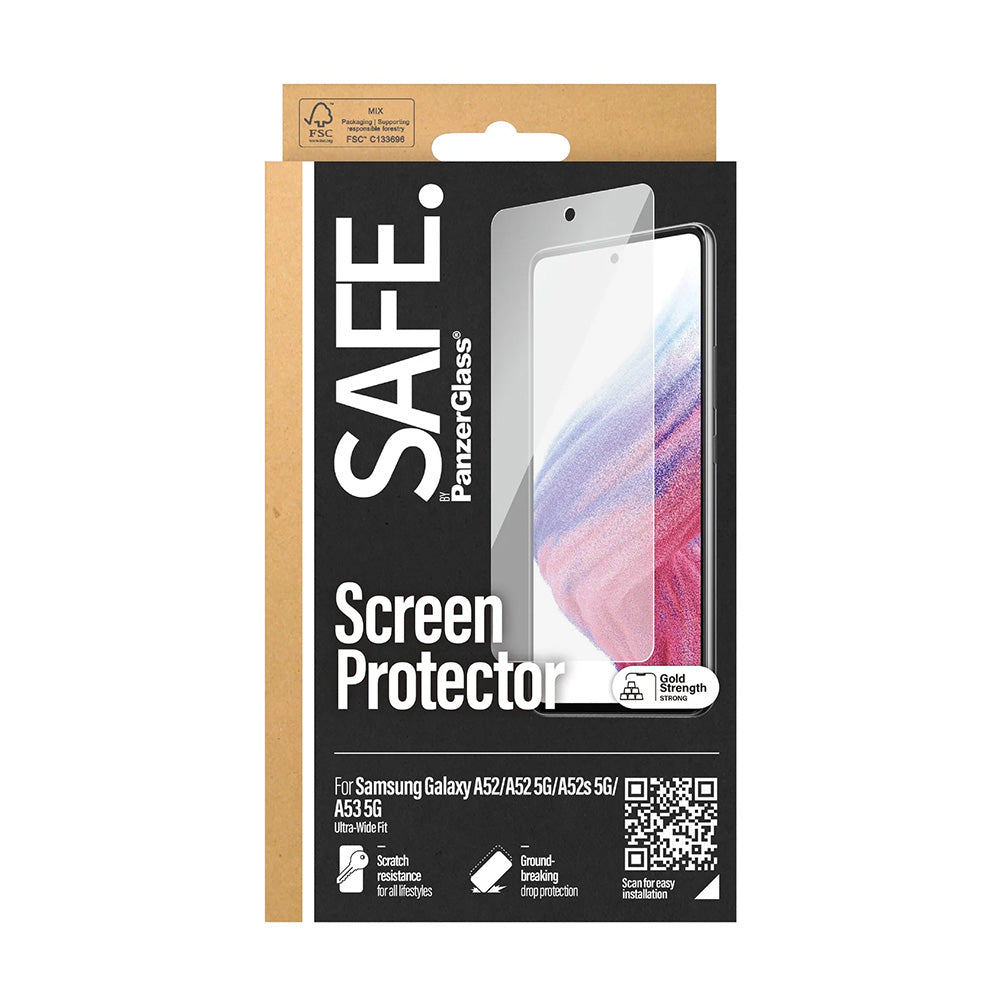 Ochranná fólie na displej PanzerGlass Safe. Ultra-Wide Fit pro Samsung Galaxy A53 5G A536 / A52s 5G A528 / A52 5G A526, Tvrzené sklo, Full Glue.