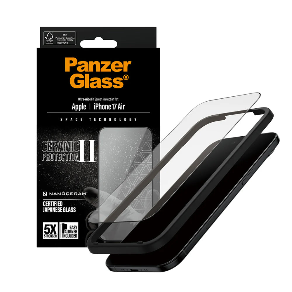 Ochranná fólie PanzerGlass Ultra-Wide Ceramic II EasyAligner pro Apple iPhone 17 Air, Tvrzené sklo, Full Glue, Černá