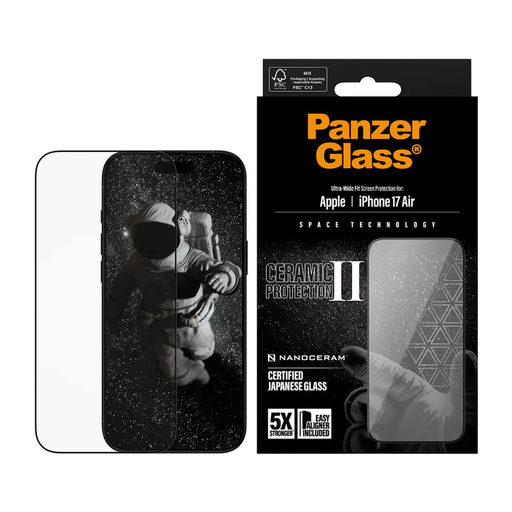 Ochranná fólie PanzerGlass Ultra-Wide Ceramic II EasyAligner pro Apple iPhone 17 Air, Tvrzené sklo, Full Glue, Černá