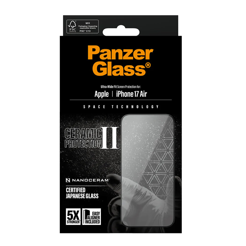 Ochranná fólie PanzerGlass Ultra-Wide Ceramic II EasyAligner pro Apple iPhone 17 Air, Tvrzené sklo, Full Glue, Černá