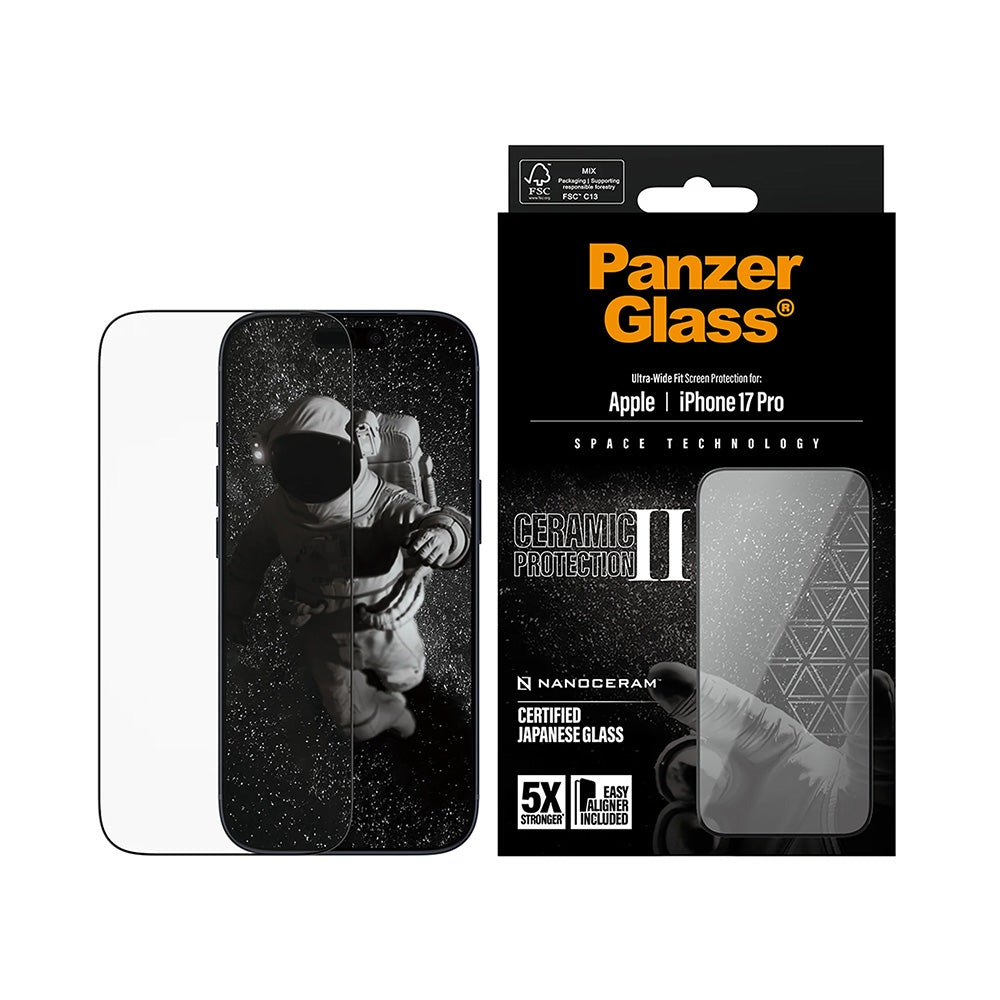 Ochranná fólie na displej PanzerGlass Ultra-Wide Ceramic II EasyAligner pro Apple iPhone 17 Pro, Tvrzené sklo, Full Glue, Černá