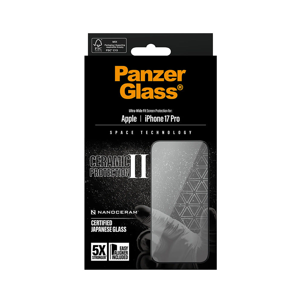 Ochranná fólie na displej PanzerGlass Ultra-Wide Ceramic II EasyAligner pro Apple iPhone 17 Pro, Tvrzené sklo, Full Glue, Černá