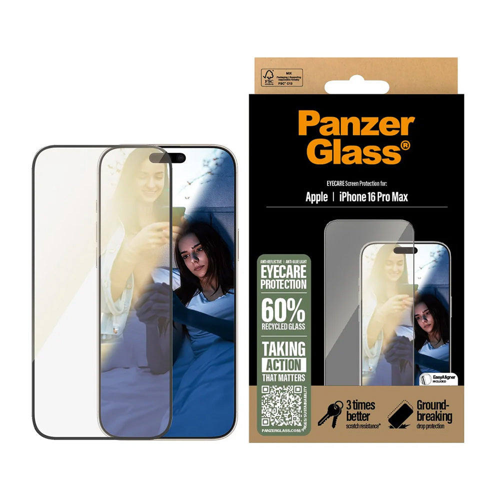 Ochranná fólie na displej PanzerGlass Ultra-Wide Fit EyeCare pro Apple iPhone 16 Pro Max, Tvrzené sklo, Full Glue, Černá