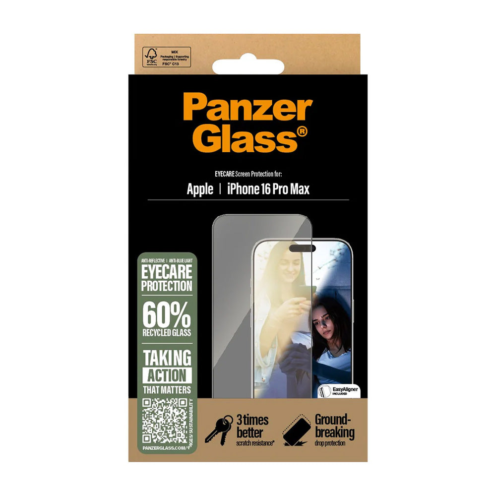 Ochranná fólie na displej PanzerGlass Ultra-Wide Fit EyeCare pro Apple iPhone 16 Pro Max, Tvrzené sklo, Full Glue, Černá
