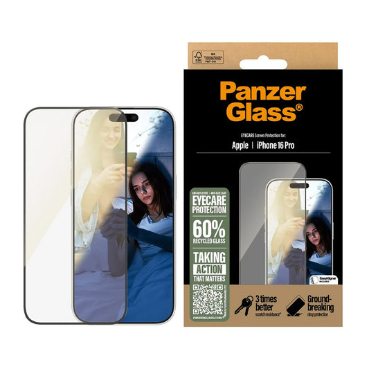Ochranná fólie na displej PanzerGlass Ultra-Wide Fit EyeCare pro Apple iPhone 16 Pro, Tvrzené sklo, Full Glue, Černá