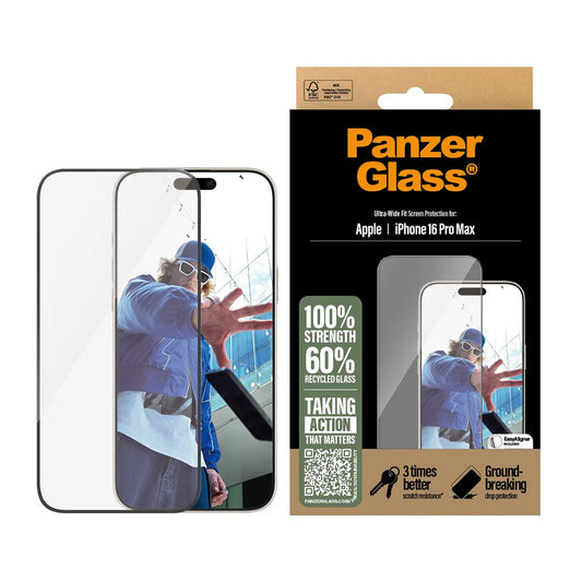 Ochranná fólie na displej PanzerGlass Ultra-Wide Fit pro Apple iPhone 16 Pro Max, Tvrzené sklo, Full Glue, Černá