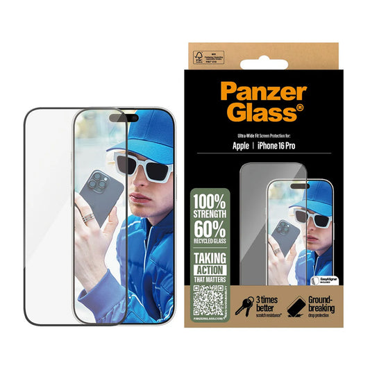 Ochranná fólie na displej PanzerGlass Ultra-Wide Fit pro Apple iPhone 16 Pro, Tvrzené sklo, Full Glue, Černá