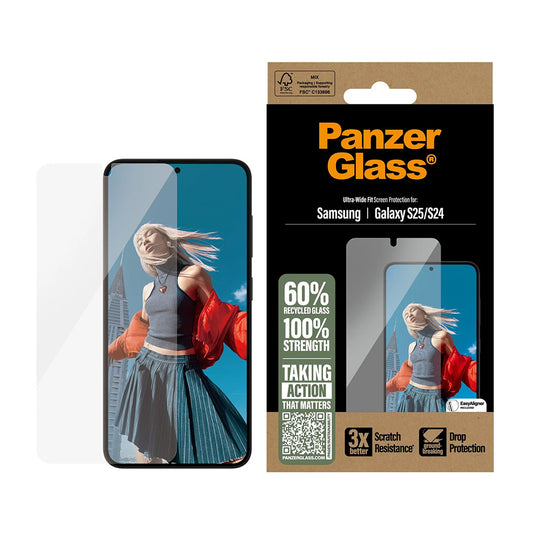 Ochranná fólie na displej PanzerGlass Ultra-Wide Fit pro Samsung Galaxy S25 S931 / S24 S921, Tvrzené sklo, Full Glue