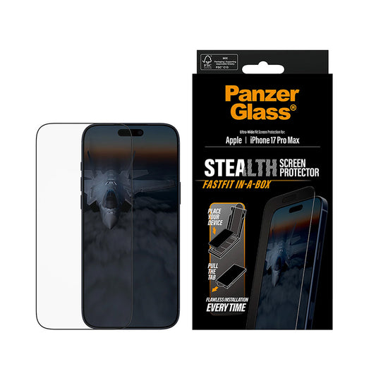 Ochranná fólie na displej PanzerGlass Ultra-Wide Fit Stealth Fastfit pro Apple iPhone 17 Pro Max, Tvrzené sklo, Full Glue, Černá