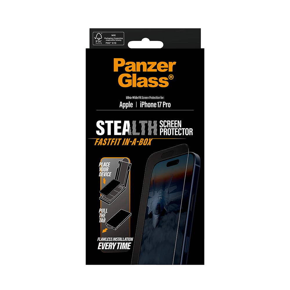 Ochranná fólie na displej PanzerGlass Ultra-Wide Fit Stealth Fastfit pro Apple iPhone 17 Pro, Tvrzené sklo, Full Glue, Černá