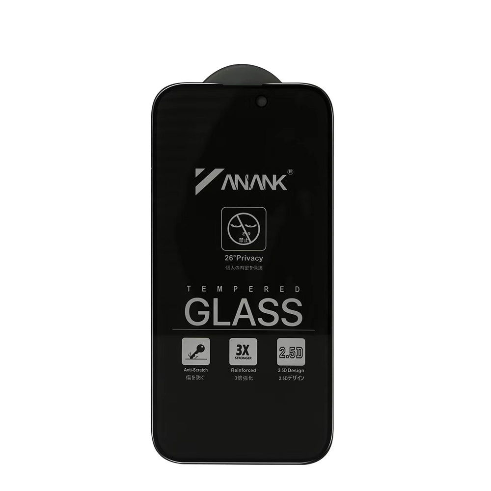 Ochranná fólie na displej Privacy Anank 3X Reinforced pro Apple iPhone 15 Pro Max, tvrzené sklo, plné lepidlo, 2.5D