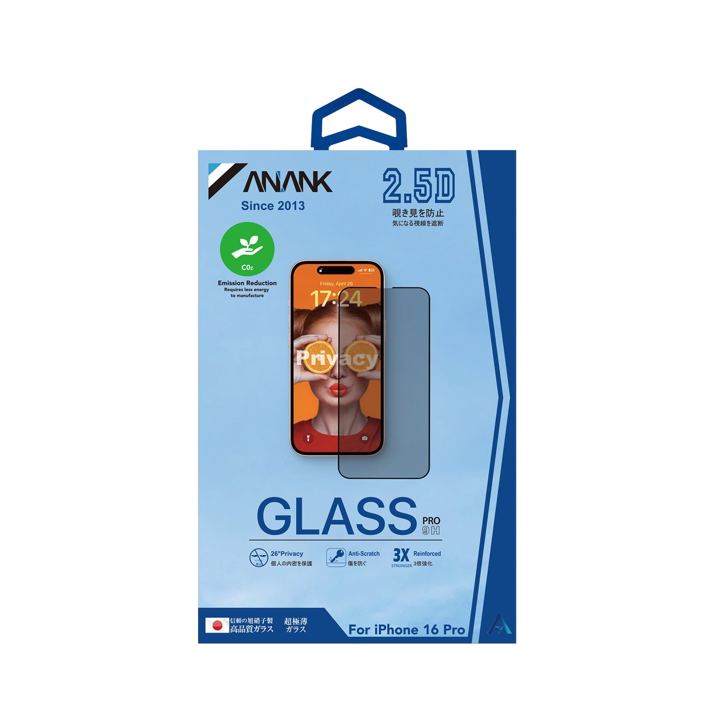 Ochranná fólie na displej Privacy Anank 3X Reinforced pro Apple iPhone 17e / 16e / 14 / 13 Pro, tvrzené sklo, plné lepidlo, 2.5D