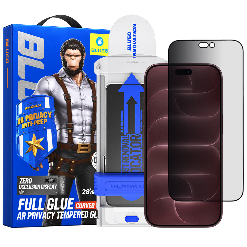 Ochranné sklo na displej Privacy Blueo Anti Peep AR Applicator Pro pro Apple iPhone 18 Pro Max, tvrzené sklo, celoplošné lepení, 3D