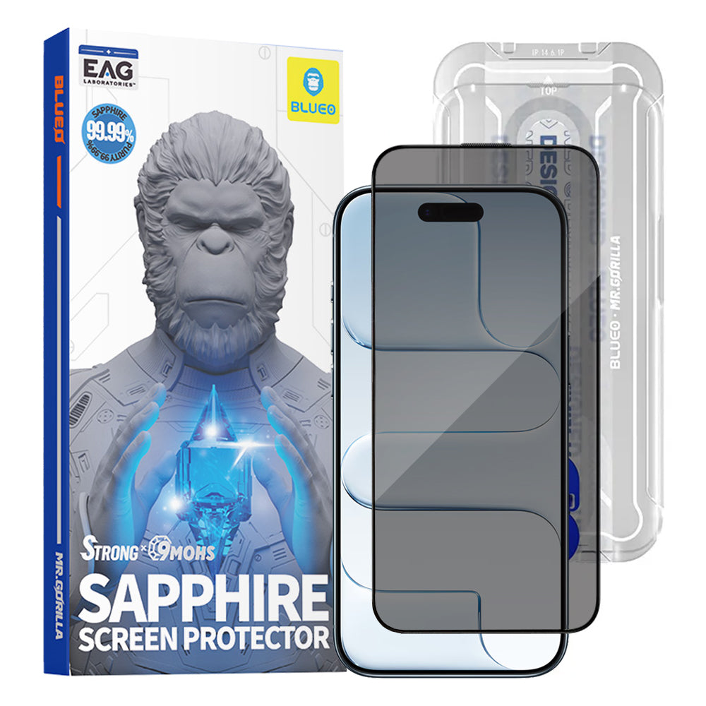 Ochranná fólie na displej Privacy Blueo Sapphire Applicator Pro pro Apple iPhone 17 Air, Tvrzené sklo, Full Glue