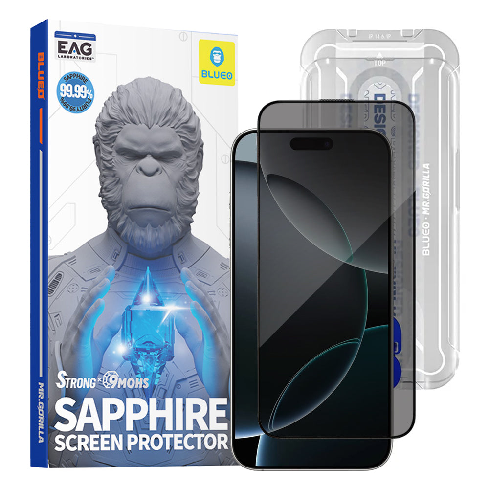 Ochranná fólie Privacy Blueo Sapphire Applicator Pro pro Apple iPhone 17 Pro / 17 / 16 Pro, Tvrzené sklo, Full Glue