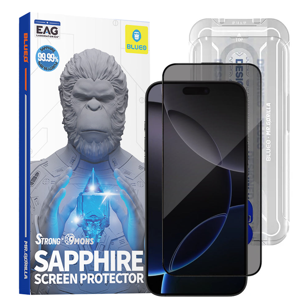 Ochranná fólie na displej Privacy Blueo Sapphire Applicator Pro pro Apple iPhone 17 Pro Max / 16 Pro Max, Tvrzené sklo, Full Glue