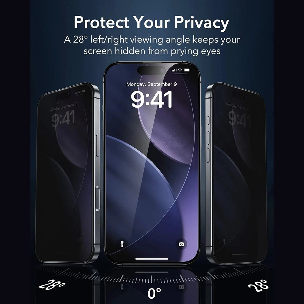 Ochranná fólie ESR Armorite UltraFit Privacy pro Apple iPhone 17 Pro, Tvrzené sklo, Full Glue, Sada 3 kusy