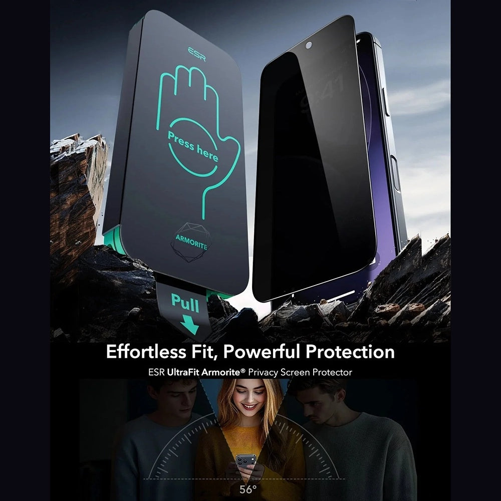 Ochranná fólie ESR Armorite UltraFit Privacy pro Apple iPhone 17 Pro, Tvrzené sklo, Full Glue, Sada 3 kusy