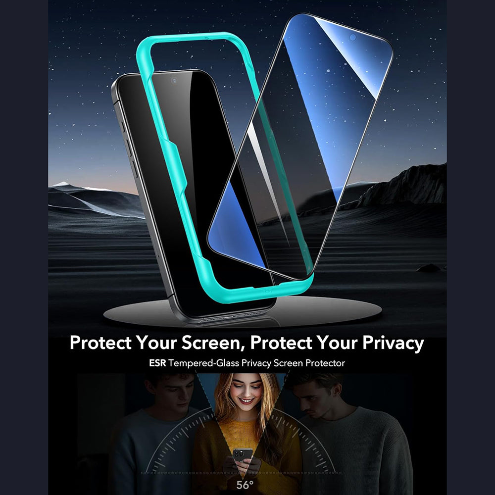 Ochranná fólie Ecran Privacy ESR pro Apple iPhone 17 Pro, Tvrzené sklo, Full Glue, Sada 3 kusy.