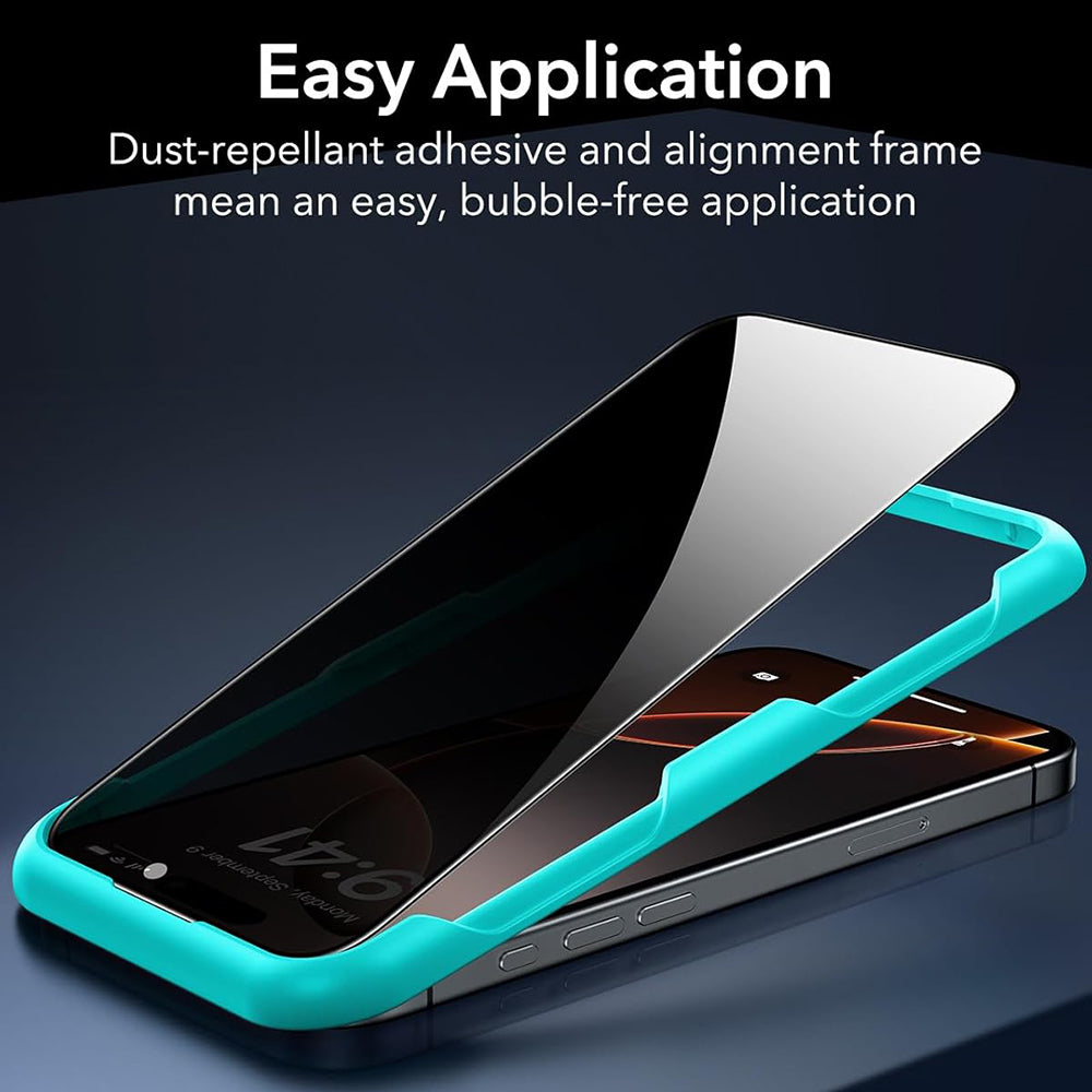 Ochranná fólie Ecran Privacy ESR pro Apple iPhone 17 Pro, Tvrzené sklo, Full Glue, Sada 3 kusy.