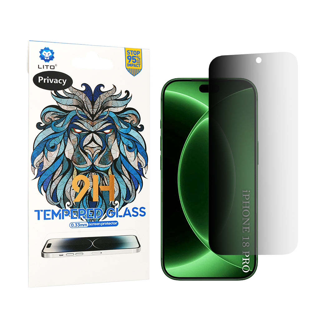Ochranná fólie na displej Privacy Lito Classic pro Apple iPhone 18 Pro, tvrzené sklo, plné lepidlo, 2.5D