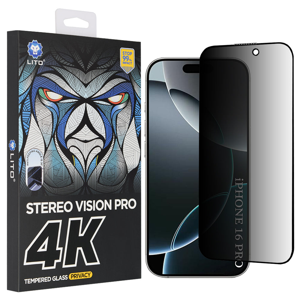 Ochranná fólie Privacy Lito D+ Max 4K pro Apple iPhone 17 / 16 Pro, Tvrzené sklo, Full Glue