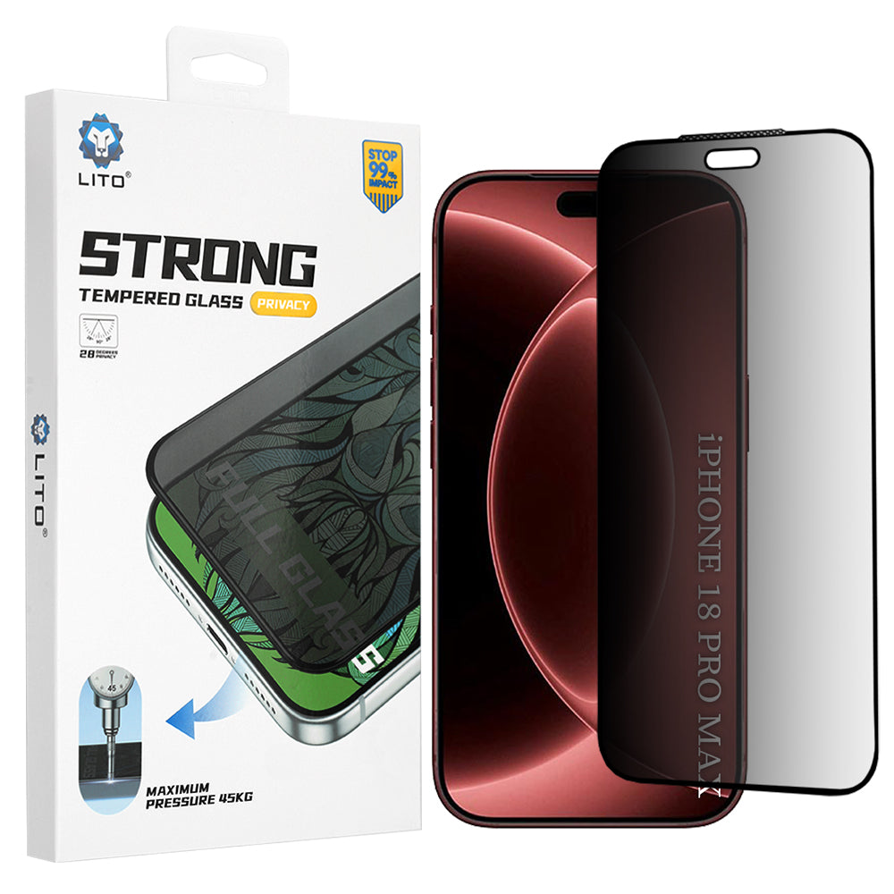 Ochranná fólie na displej Privacy Lito D+ Max Strong pro Apple iPhone 18 Pro Max, tvrzené sklo, plné lepidlo