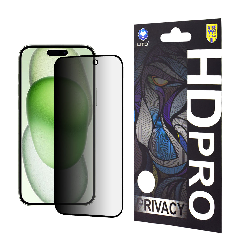Ochranná fólie na displej Privacy Lito HD Pro pro Apple iPhone 15 Plus, tvrzené sklo, plné lepidlo