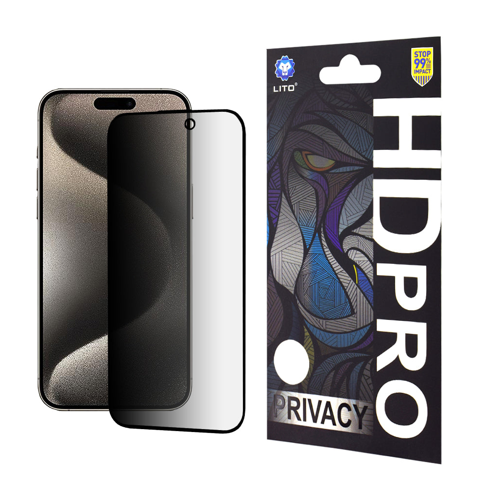 Ochranná fólie na displej Privacy Lito HD Pro pro Apple iPhone 15 Pro Max, tvrzené sklo, plné lepidlo