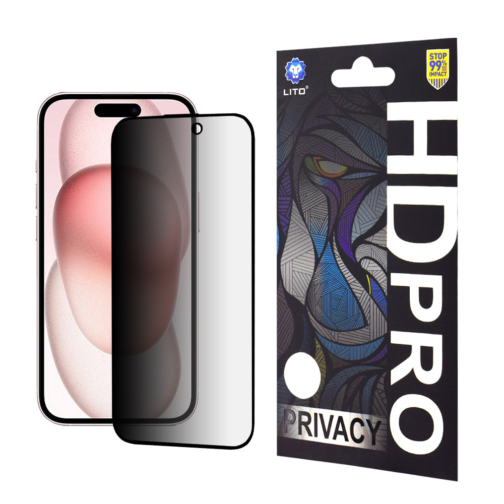 Ochranná fólie na displej Privacy Lito HD Pro pro Apple iPhone 15, tvrzené sklo, plné lepidlo