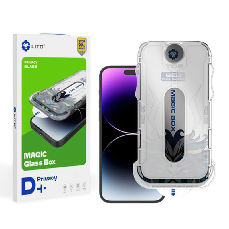 Ochranná fólie na displej Privacy Lito Magic Glass Box D+ Tools pro Apple iPhone 16, tvrzené sklo, plné lepidlo