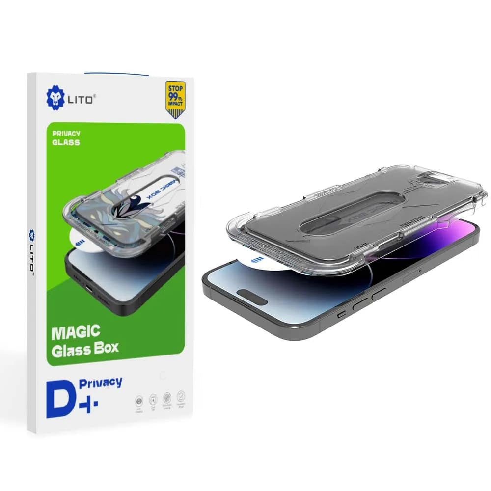 Ochranná fólie na displej Privacy Lito Magic Glass Box D+ Tools pro Apple iPhone 16, tvrzené sklo, plné lepidlo