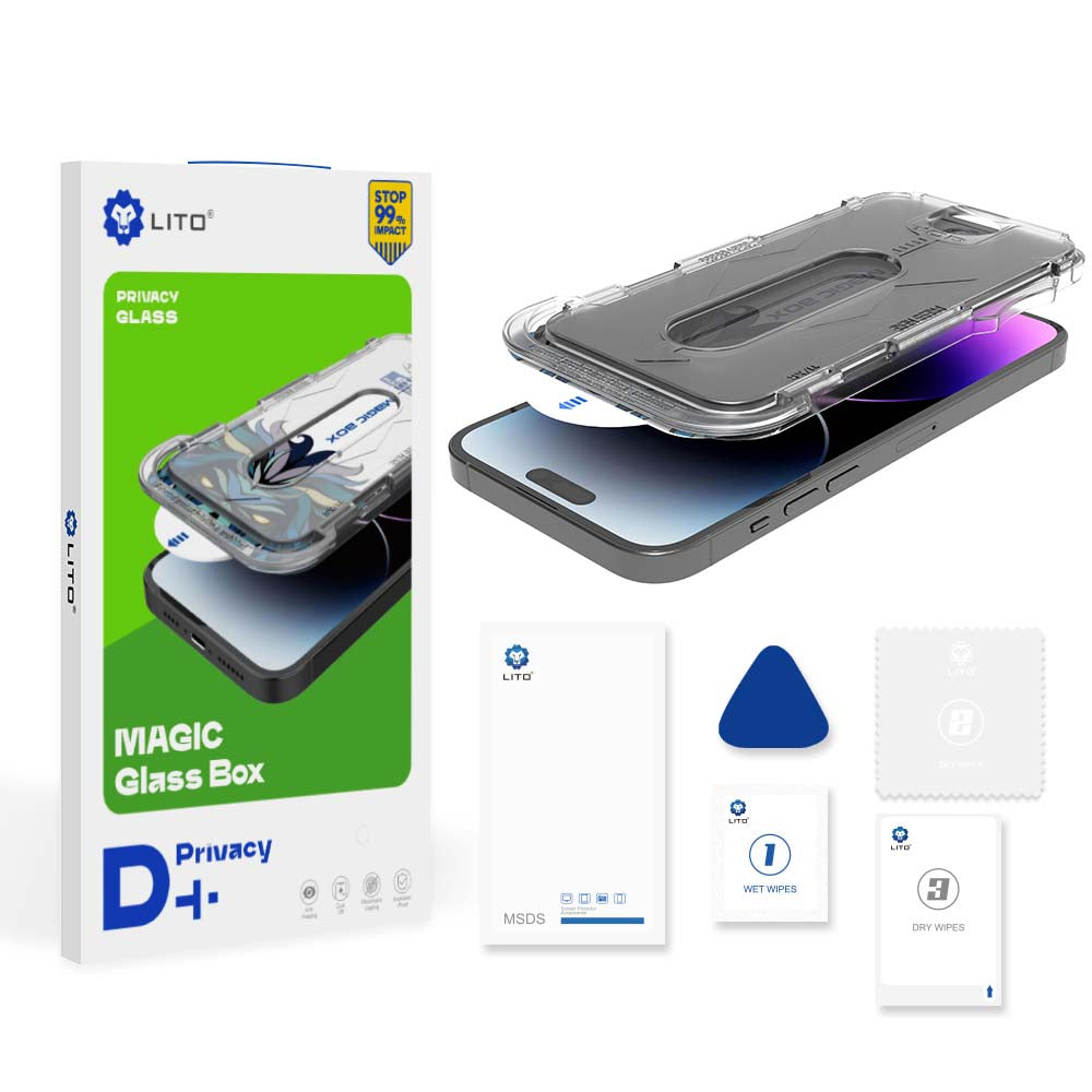 Ochranná fólie na displej Privacy Lito Magic Glass Box D+ Tools pro Apple iPhone 16, tvrzené sklo, plné lepidlo