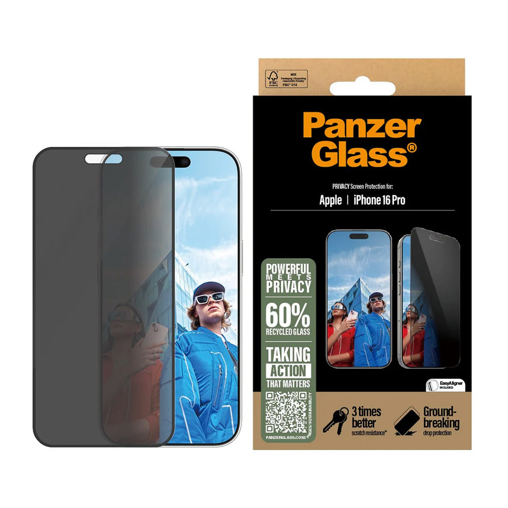 Ochranná fólie na displej Privacy PanzerGlass Ultra-Wide Fit EasyAligner pro Apple iPhone 16 Pro, Tvrzené sklo, Full Glue