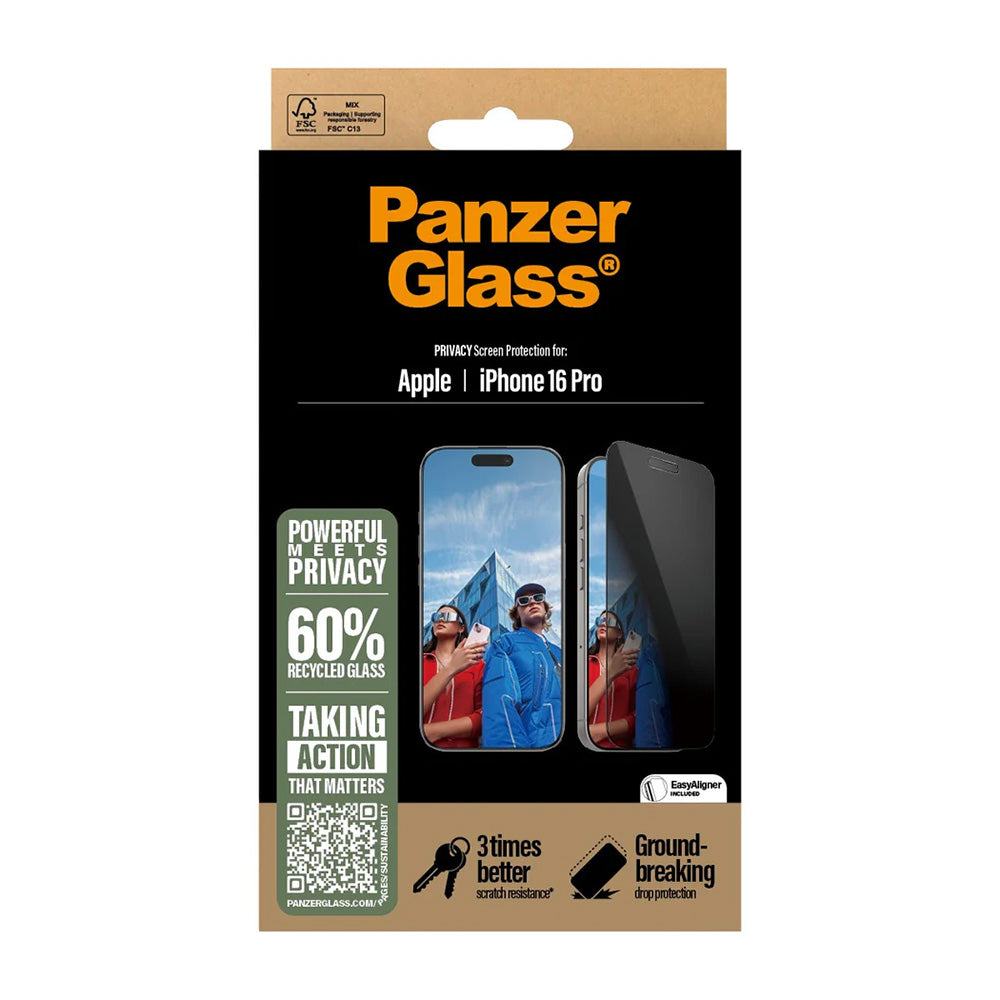 Ochranná fólie na displej Privacy PanzerGlass Ultra-Wide Fit EasyAligner pro Apple iPhone 16 Pro, Tvrzené sklo, Full Glue