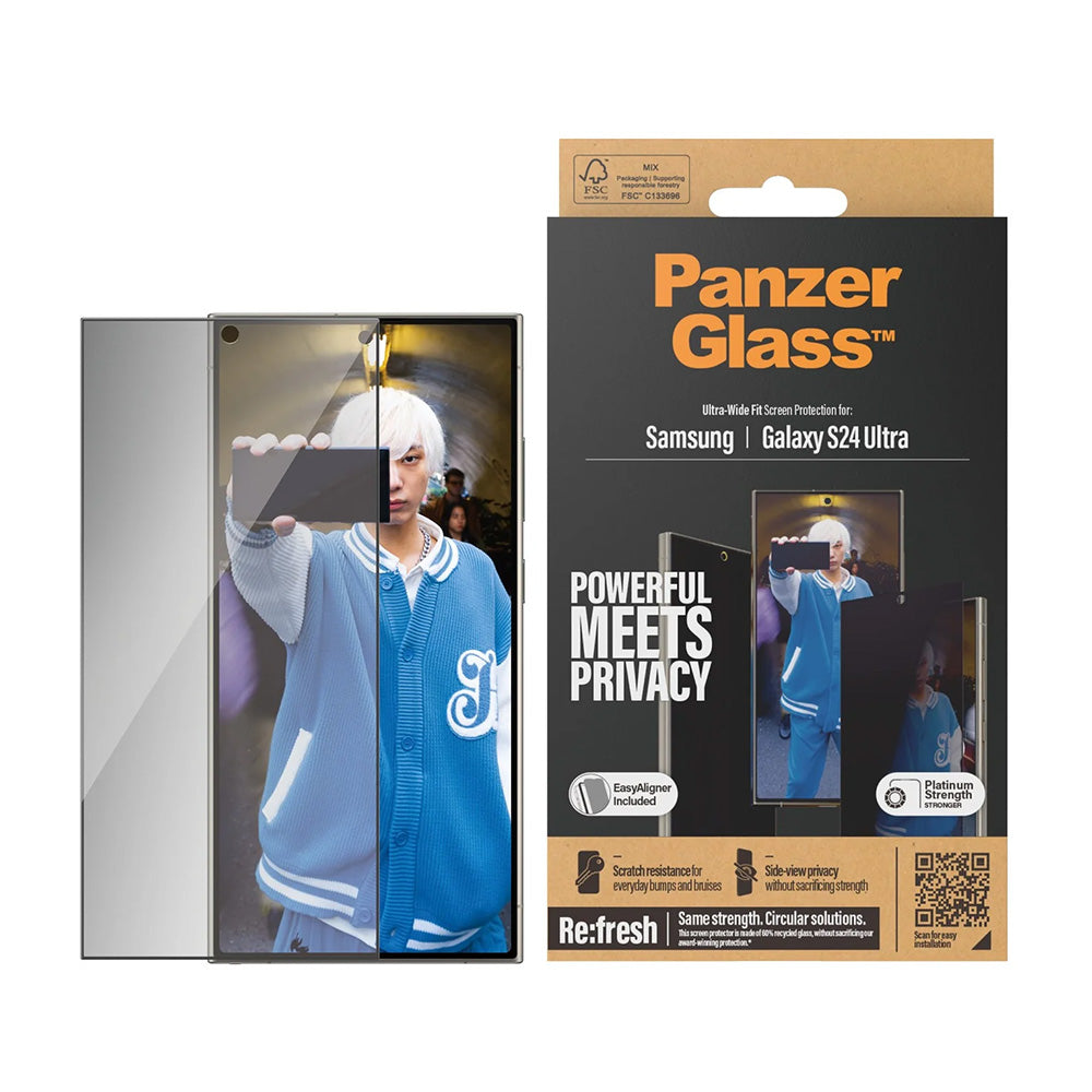 Ochranná fólie na displej Privacy PanzerGlass Ultra-Wide Fit EasyAligner pro Samsung Galaxy S24 Ultra S928, Tvrzené sklo, Full Glue