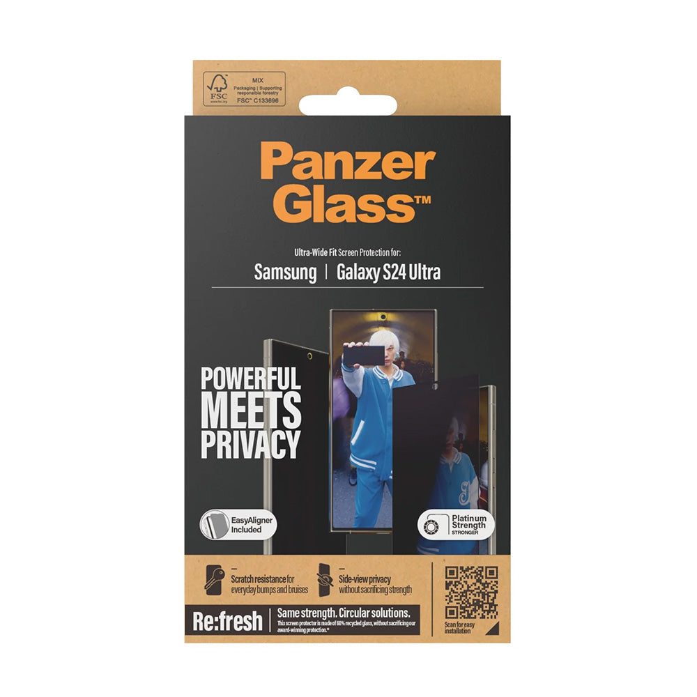 Ochranná fólie na displej Privacy PanzerGlass Ultra-Wide Fit EasyAligner pro Samsung Galaxy S24 Ultra S928, Tvrzené sklo, Full Glue