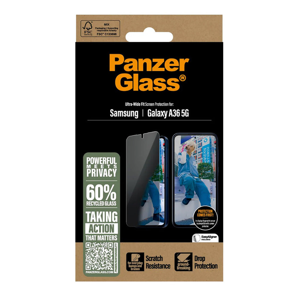 Ochranná fólie na displej Privacy PanzerGlass Ultra-Wide Fit pro Samsung Galaxy A36 A366, Tvrzené sklo, Full Glue