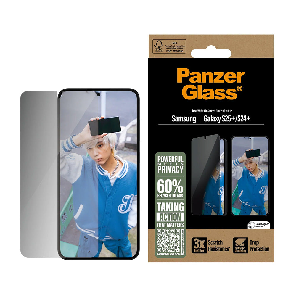 Ochranná fólie na displej Privacy PanzerGlass Ultra-Wide Fit pro Samsung Galaxy S25+ S936 / S24+ S926, Tvrzené sklo, Full Glue