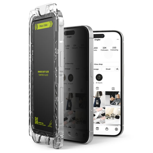 Ochranná fólie na displej Privacy Ringke Easy Slide pro Apple iPhone 16 Plus / 15 Plus, Tvrzené sklo, Full Glue, Sada 2 kusy