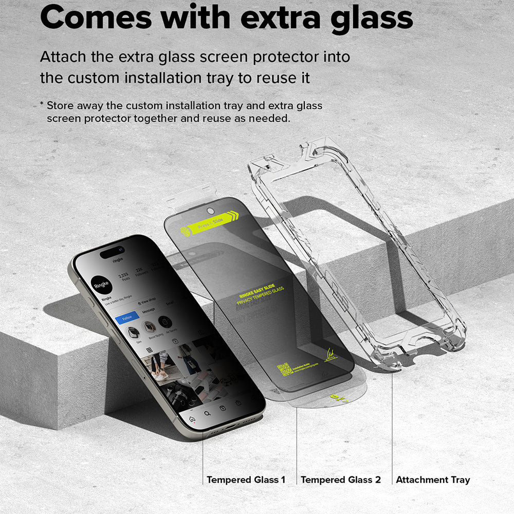Ochranná fólie na displej Privacy Ringke Easy Slide pro Apple iPhone 16 Plus / 15 Plus, Tvrzené sklo, Full Glue, Sada 2 kusy