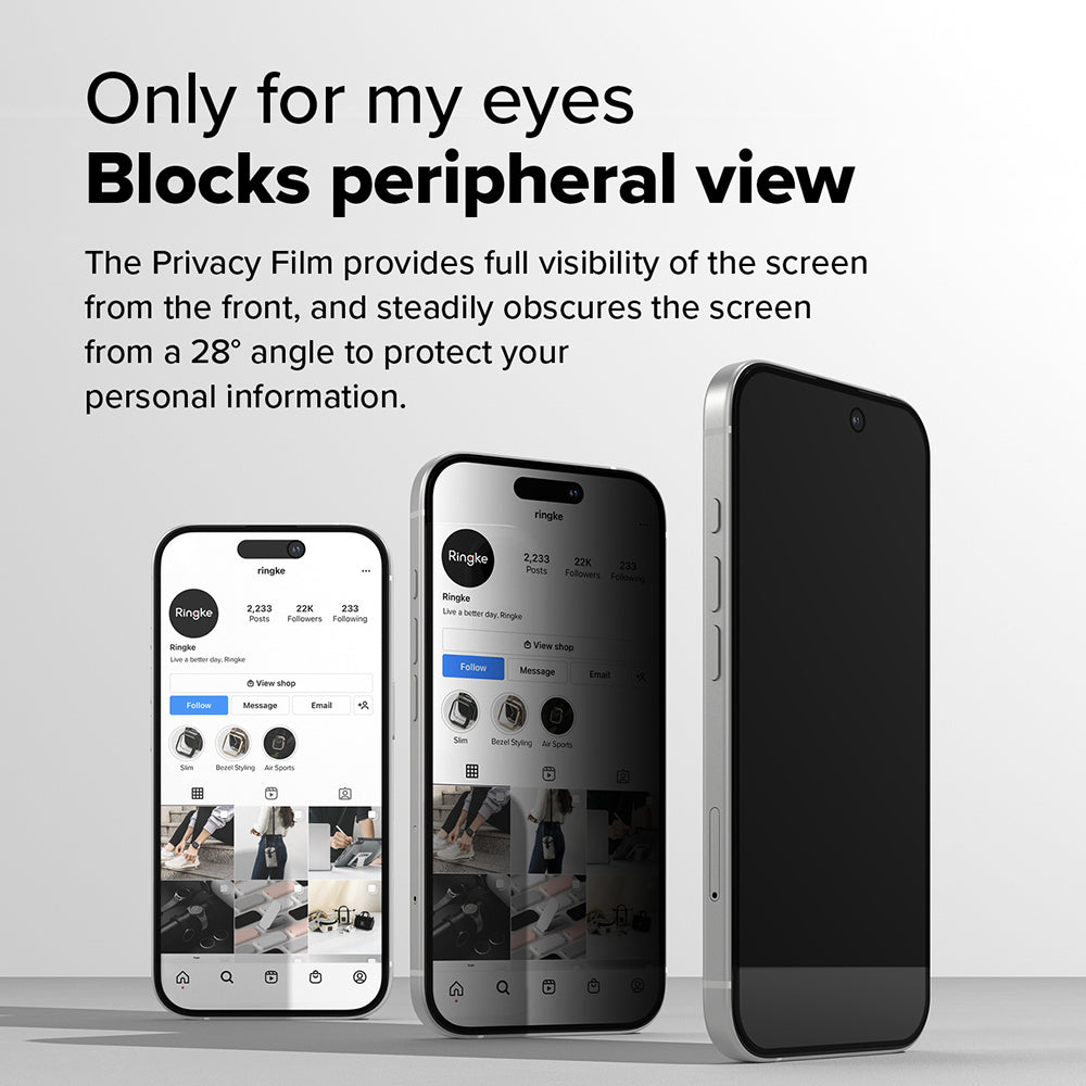 Ochranná fólie na displej Privacy Ringke Easy Slide pro Apple iPhone 16 Plus / 15 Plus, Tvrzené sklo, Full Glue, Sada 2 kusy