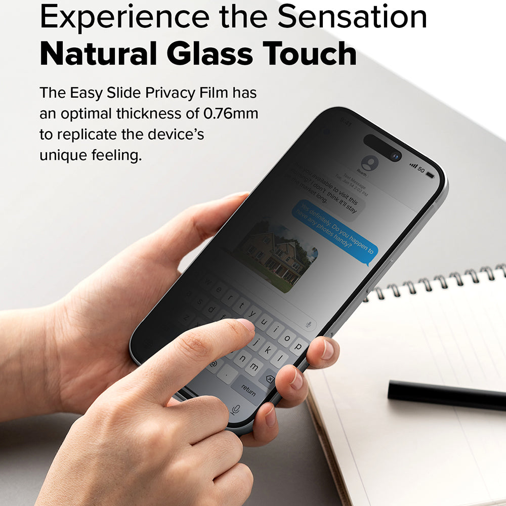 Ochranná fólie na displej Privacy Ringke Easy Slide pro Apple iPhone 16 Plus / 15 Plus, Tvrzené sklo, Full Glue, Sada 2 kusy