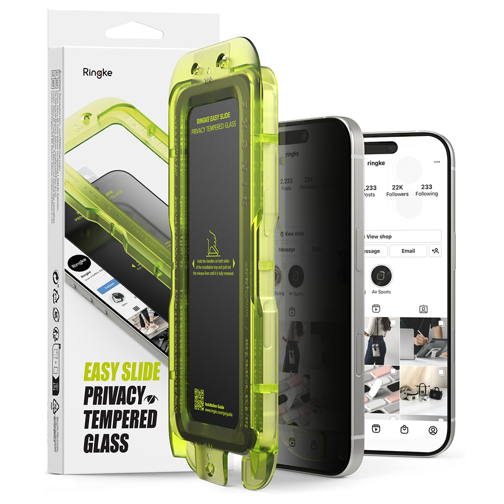 Ochranná fólie na displej Privacy Ringke Easy Slide pro Apple iPhone 17 Pro, tvrzené sklo, plné lepidlo, sada 2 kusů