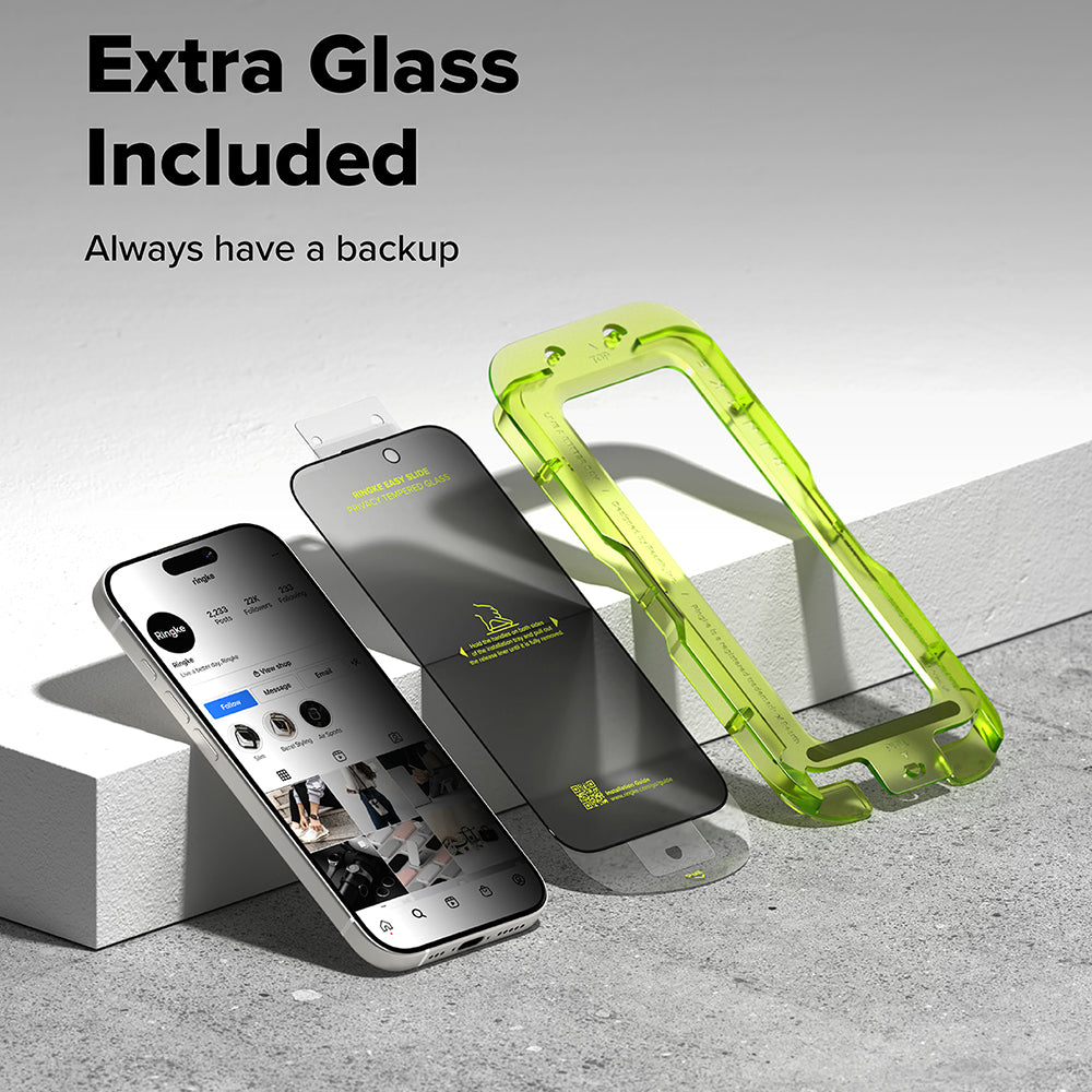 Ochranná fólie na displej Privacy Ringke Easy Slide pro Apple iPhone 17 Pro, tvrzené sklo, plné lepidlo, sada 2 kusů
