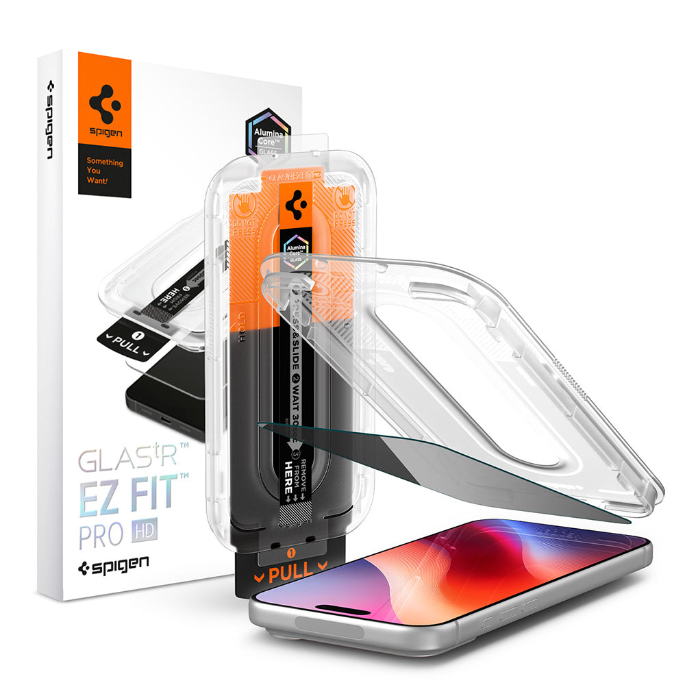 Ochranná fólie na displej Privacy Spigen GlastR EZ FIT Pro HD pro Apple iPhone 18 Pro Max, tvrzené sklo, Full Glue AGL12034