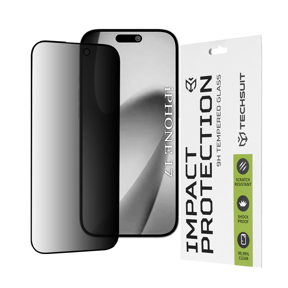 Ochranná fólie Privacy Techsuit pro Apple iPhone 17, Tvrzené sklo, Full Glue, 111D