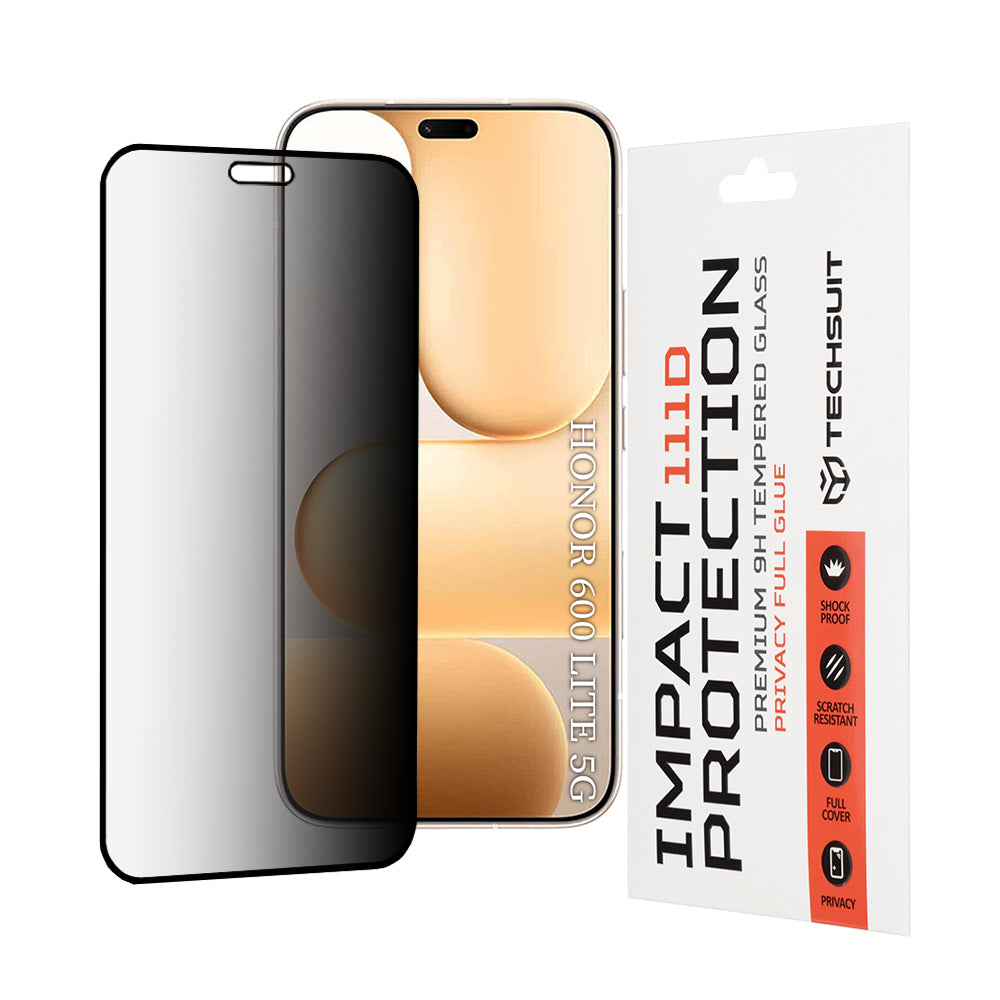 Ochranná fólie na displej Privacy Techsuit pro Honor 600 Lite, Tvrzené sklo, Full Glue, 111D